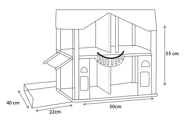 Afmetingen van het poppenhuis.