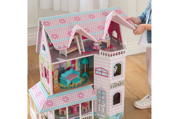 Het gedecoreerde dak kan worden opengeklapt.